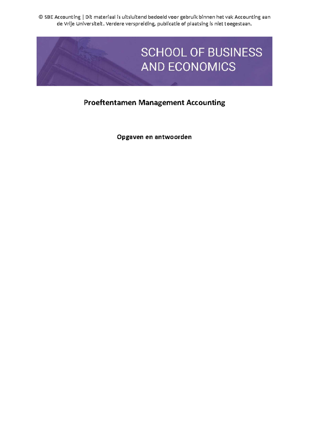 Proeftentamen SBE Accounting - Management Accounting Antwoorden ...