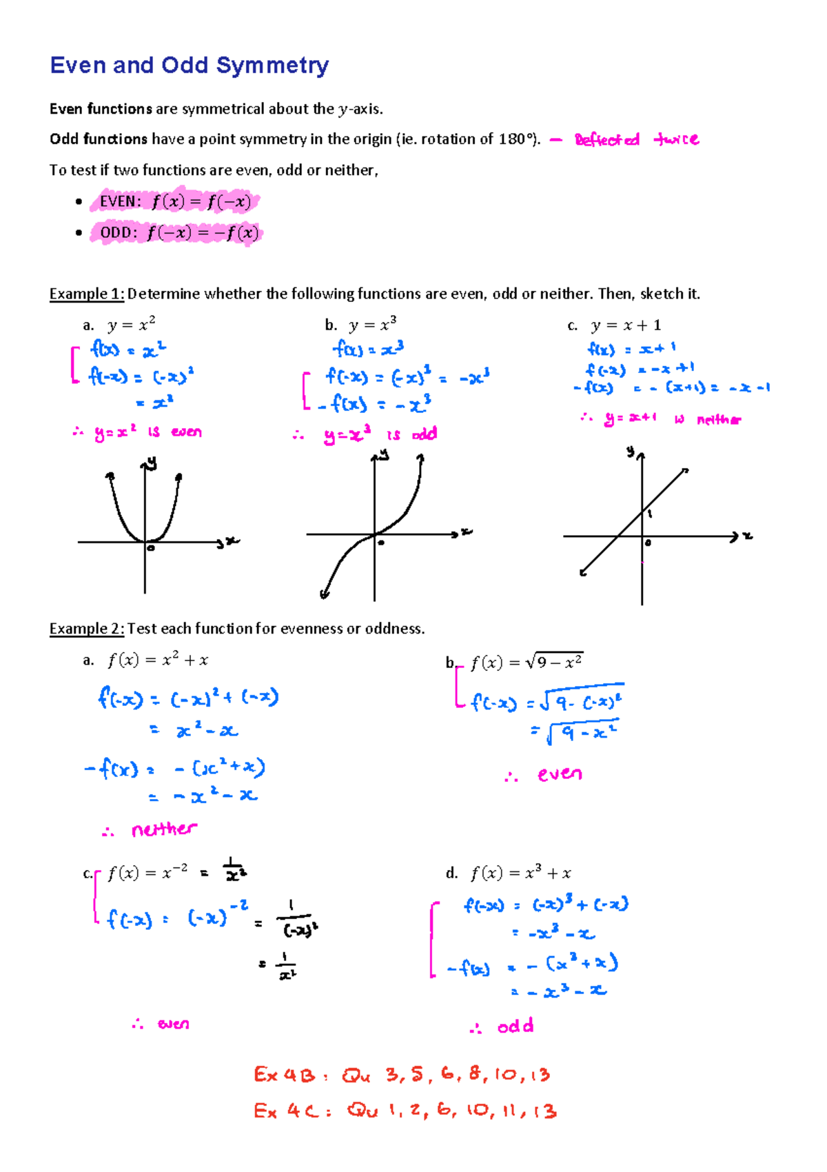 4C Even and Odd Symmetry - Even and Odd Symmetry Even functions are ...