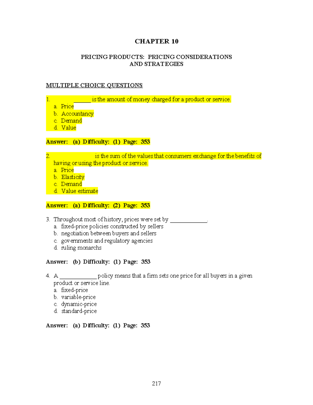 8.2-Pricing strategies- Chapter 10 - CHAPTER 10 PRICING PRODUCTS ...