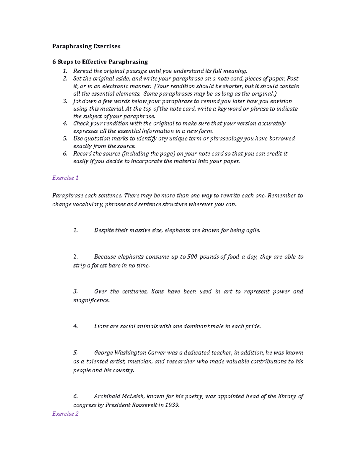 Effective Paraphrasing Strategies - Exercises and Techniques - Studocu