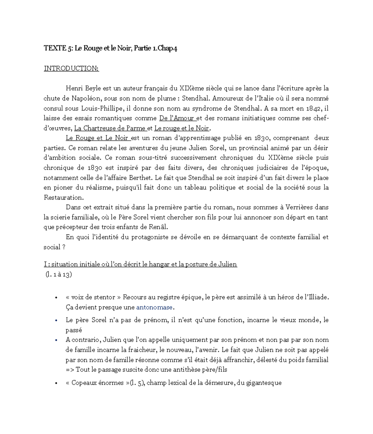 Texte 5 Le Rouge et le Noir chap 4 - TEXTE 5: Le Rouge et le Noir ...