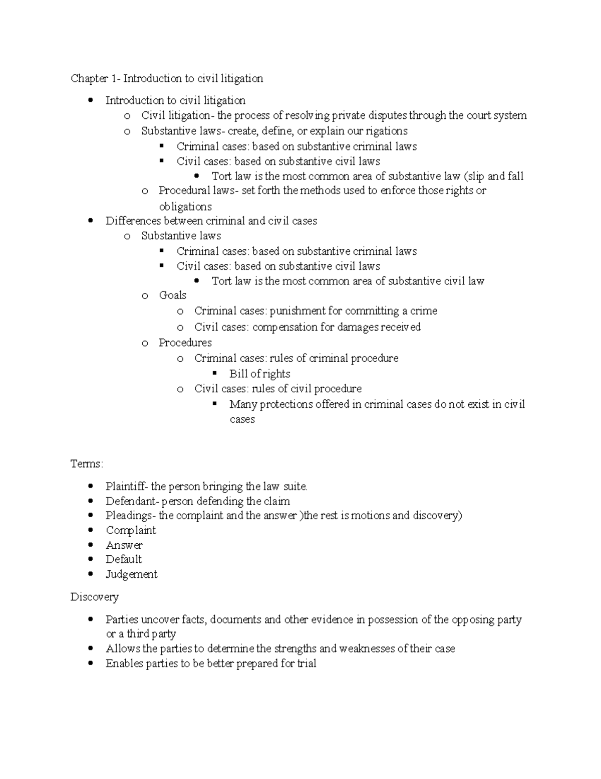 Civil Litigation: Comprehensive Notes on Chapters 1-3 - Studocu
