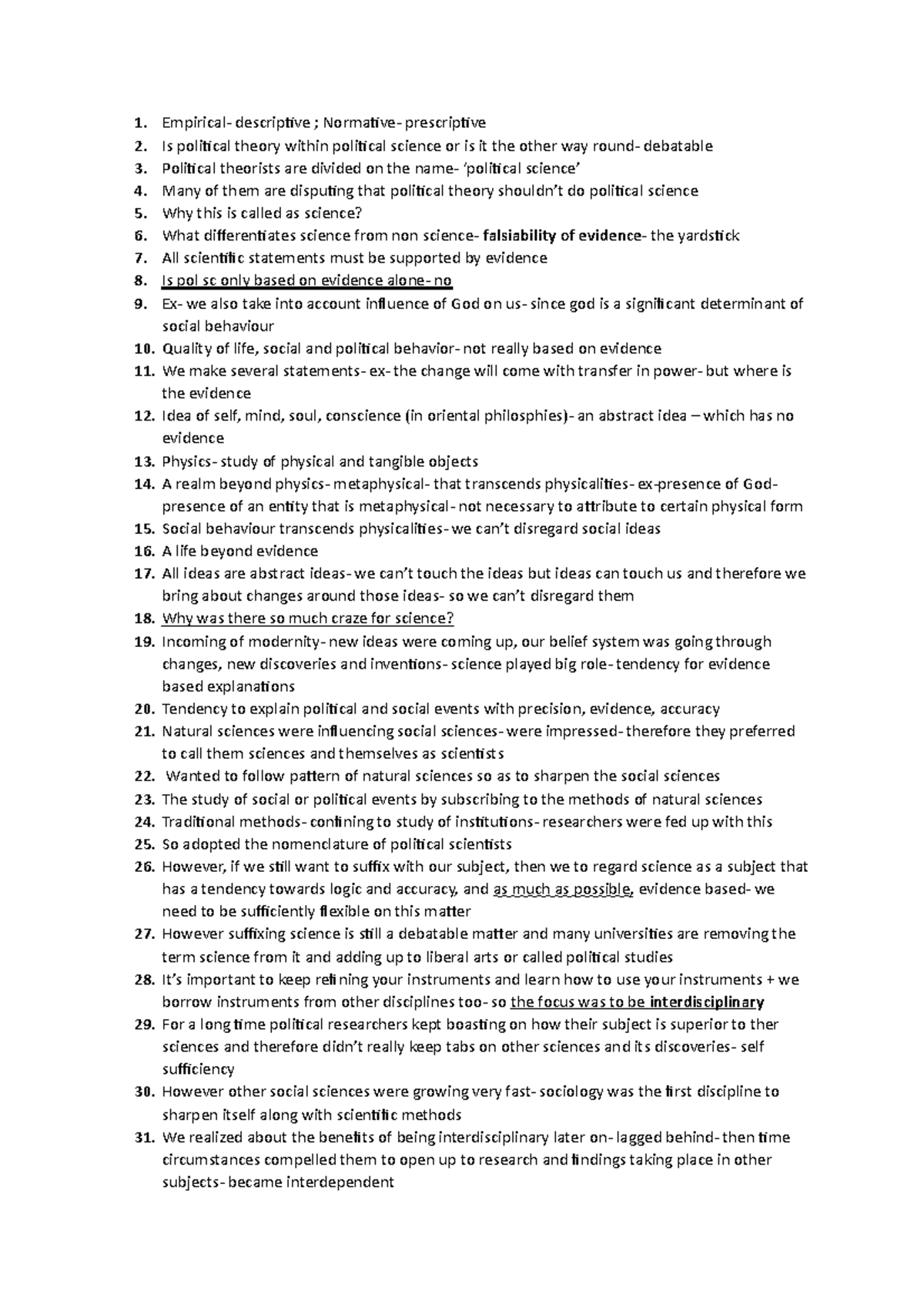 Notes on Political Science: Debates on Evidence and Methodology - Studocu