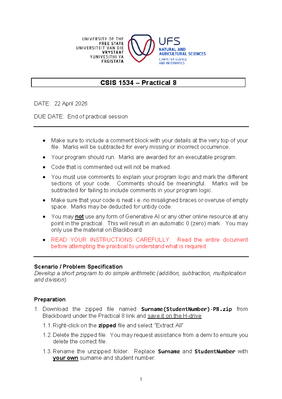 CSIS 1534 Practical 8: Arithmetic Program Development Guide - Studocu