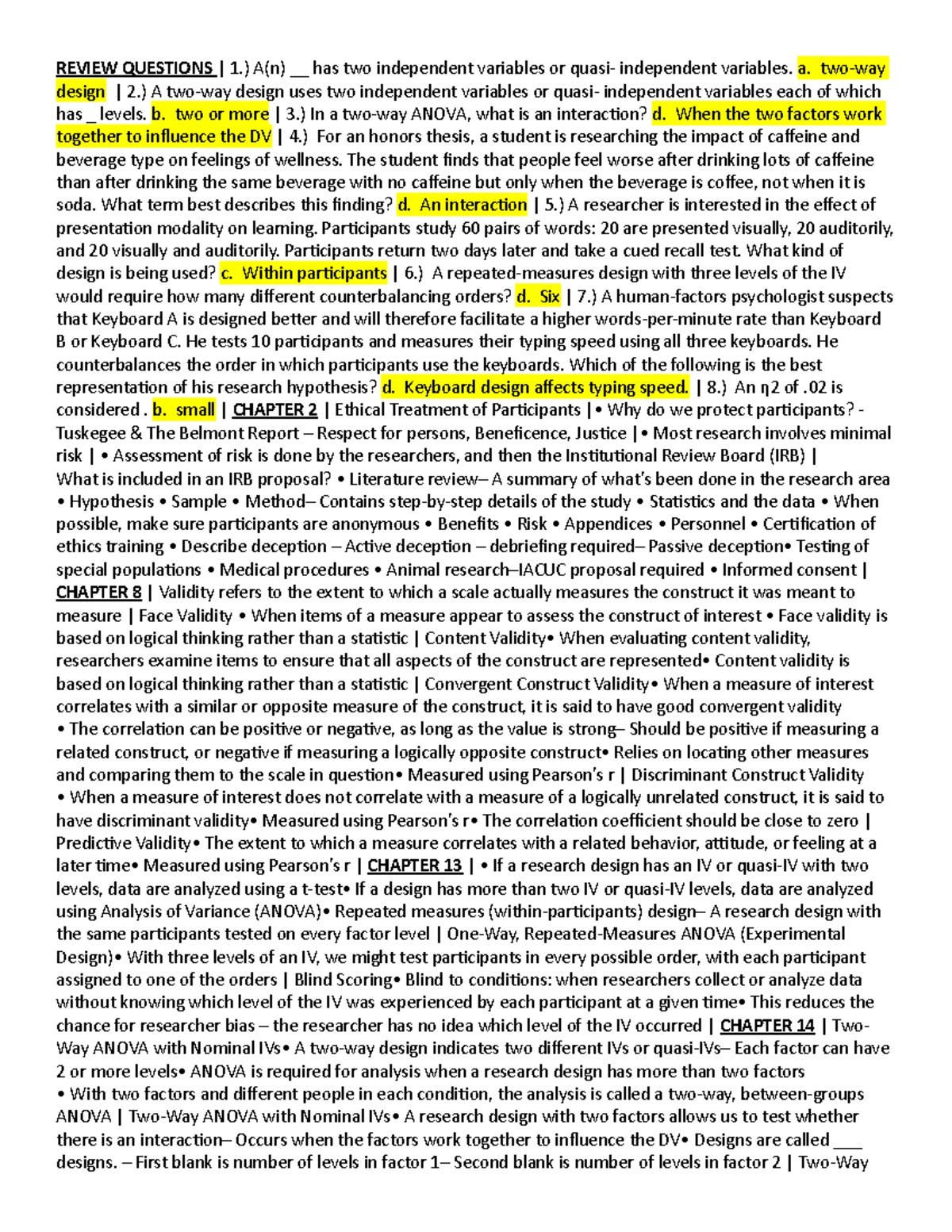 Final Study Guide: Psych 101 Review Questions and Key Concepts - Studocu