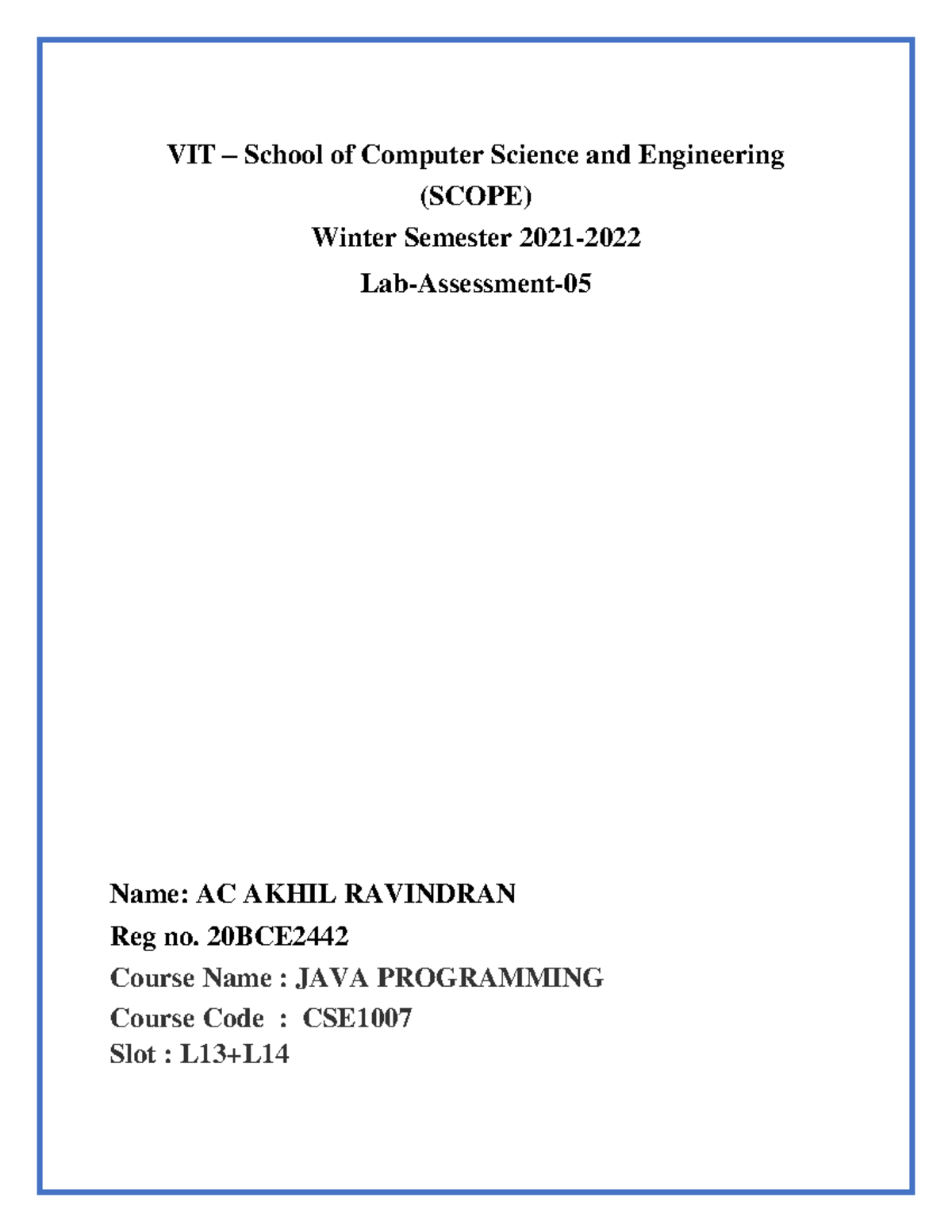 20BCE2442 JAVA LAB DA-5 - VIT – School of Computer Science and ...