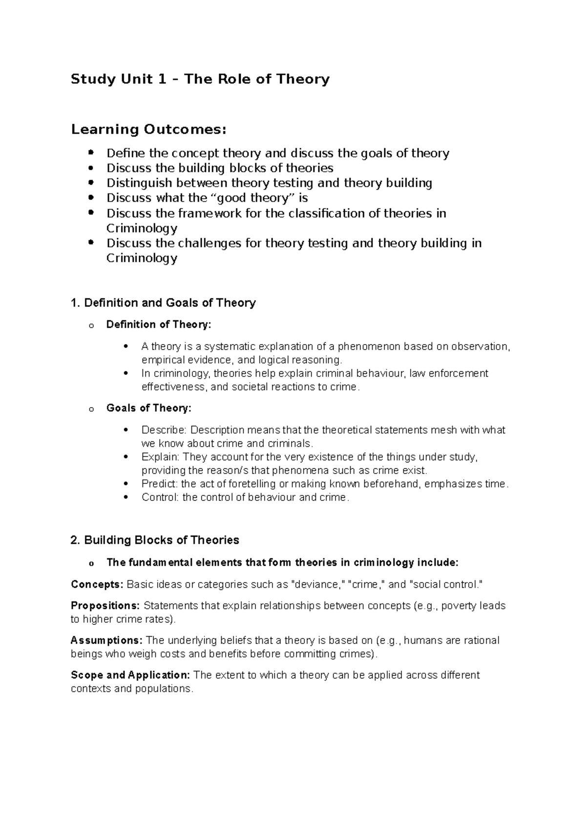 Study Unit 1 Notes - Study Unit 1 – The Role of Theory Learning ...