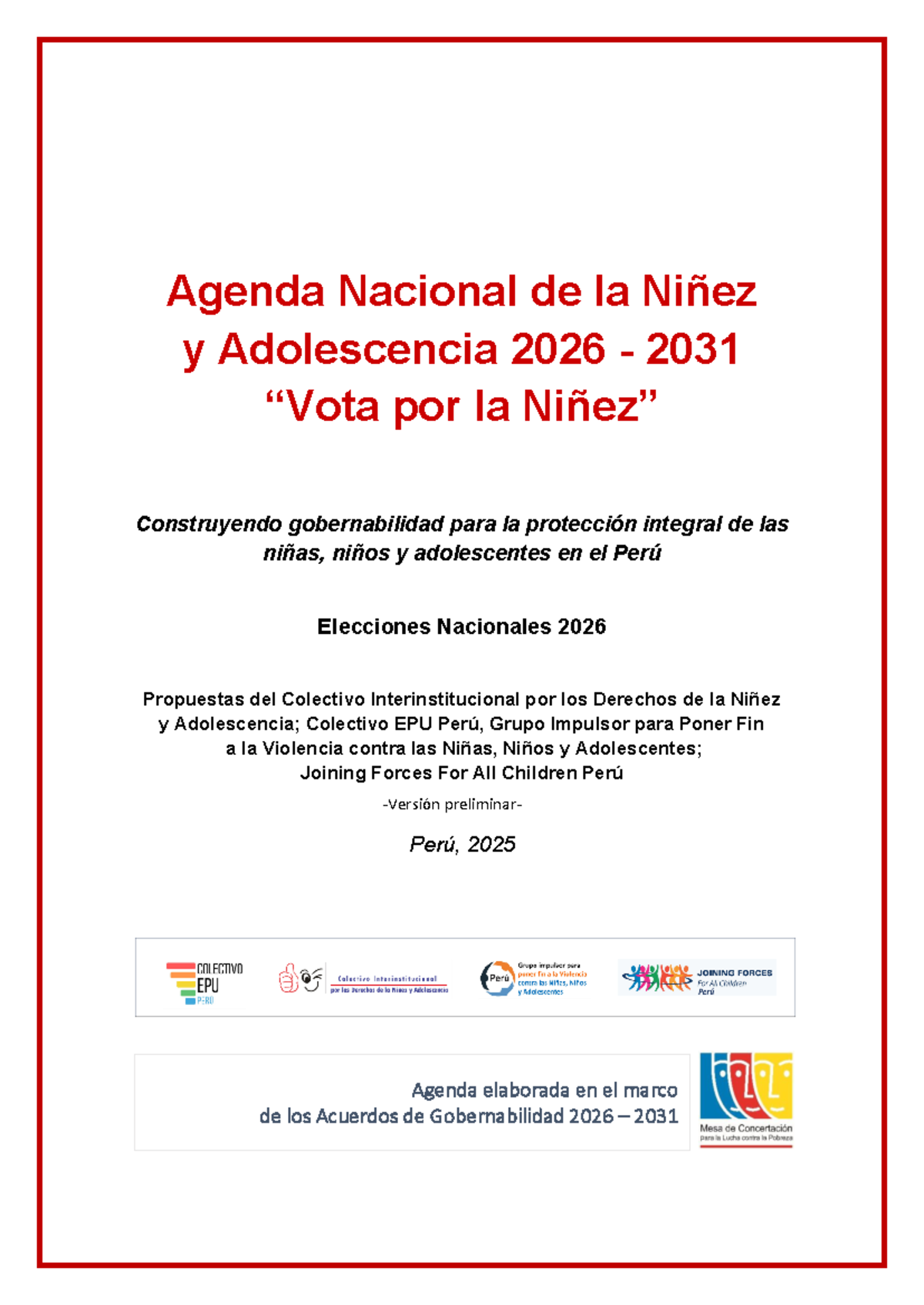 Agenda Nacional de la Niñez y Adolescencia 2026-2031 en Perú - Studocu
