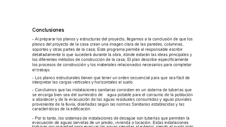Conclusiones del Proyecto Final sobre Construcción y Estructuras - Studocu