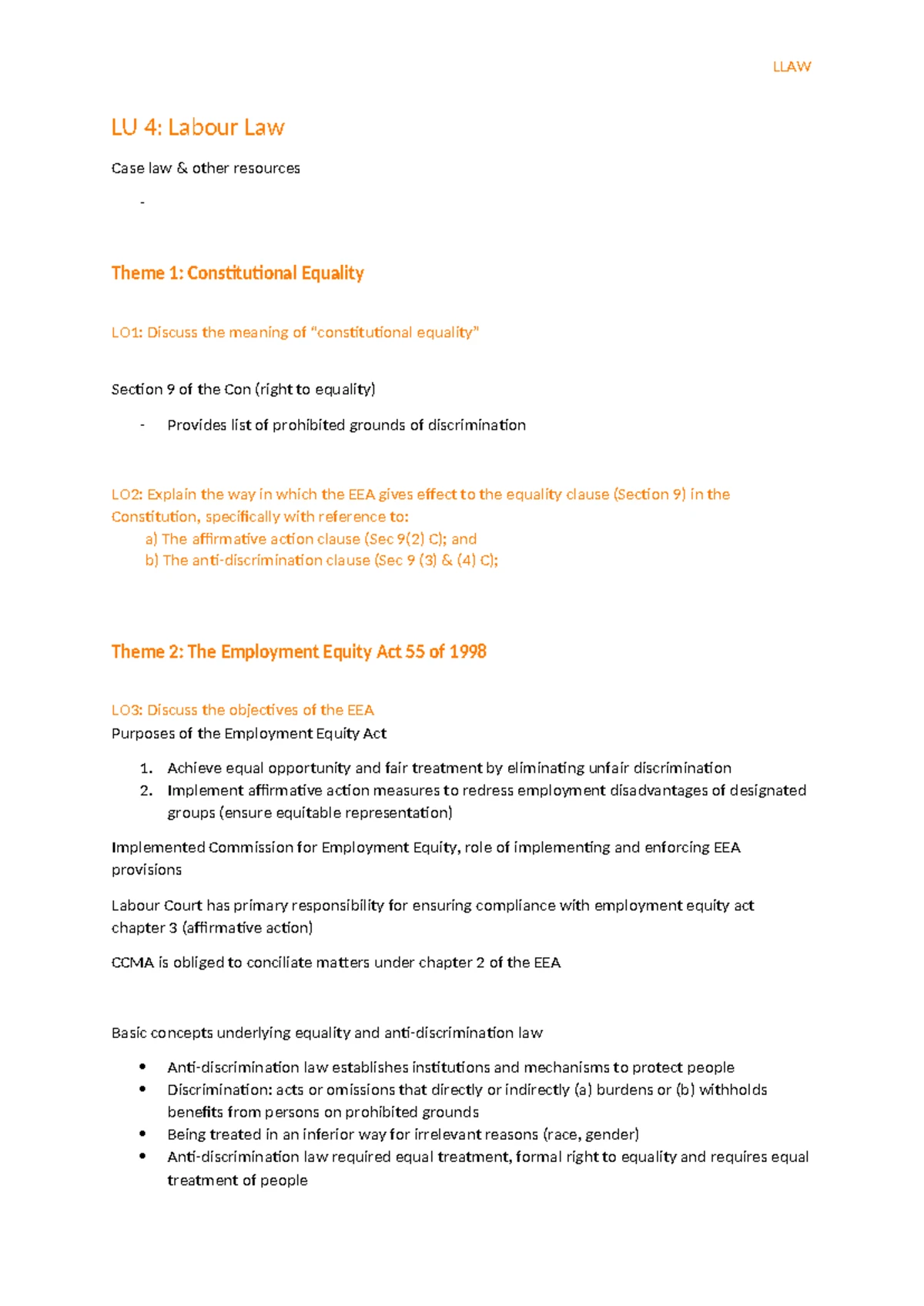 Labour Law Test 2: Learning Units 4-6 Overview and Key Concepts - Studocu