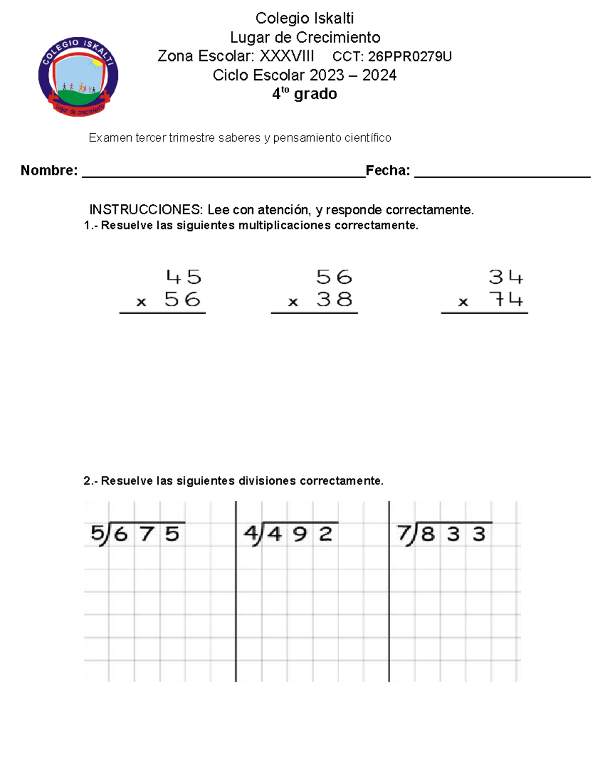 Examen Tercer Trimestre: Saberes y Pensamiento Científico 4to - Studocu