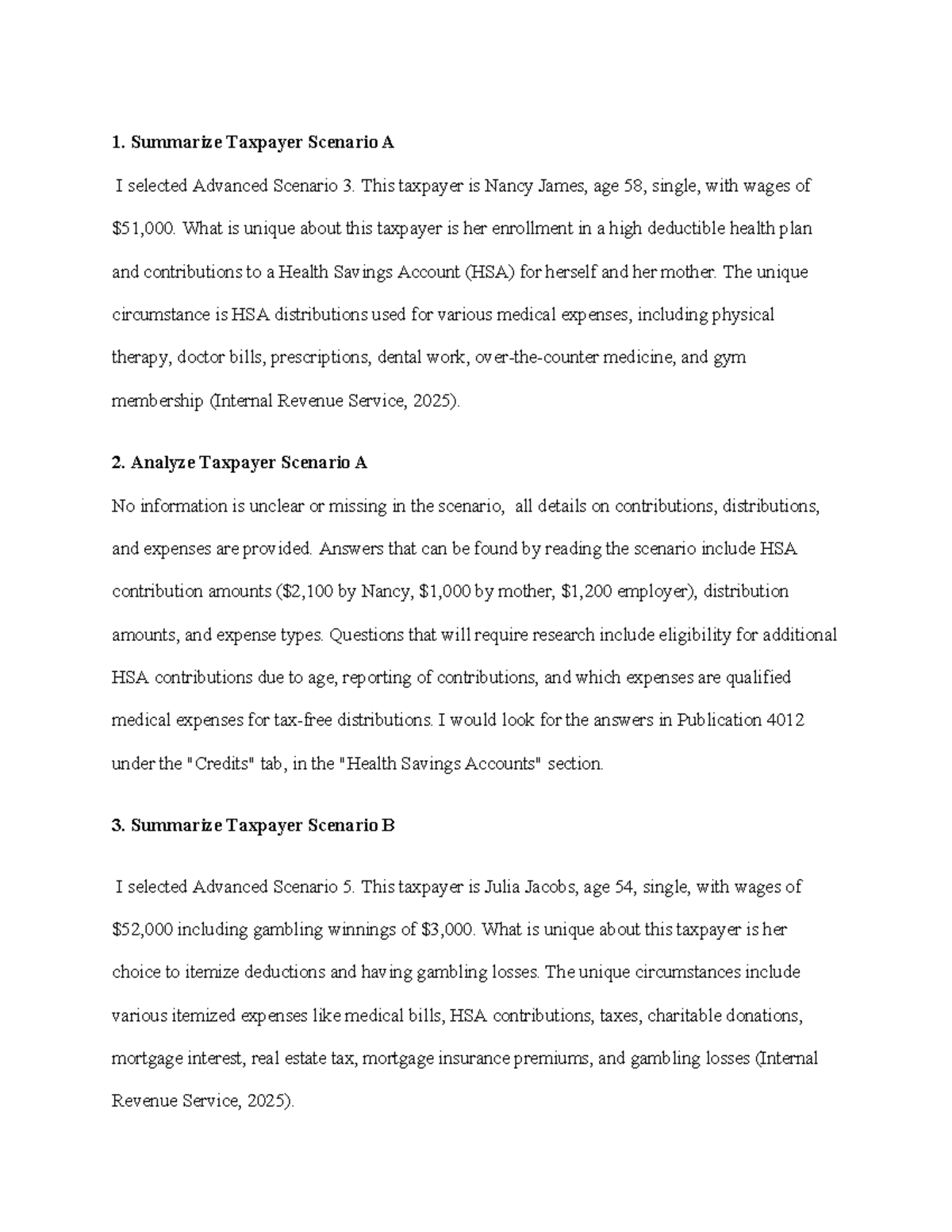Module 4: Unique Taxpayer Scenarios A & B Analysis - Studocu