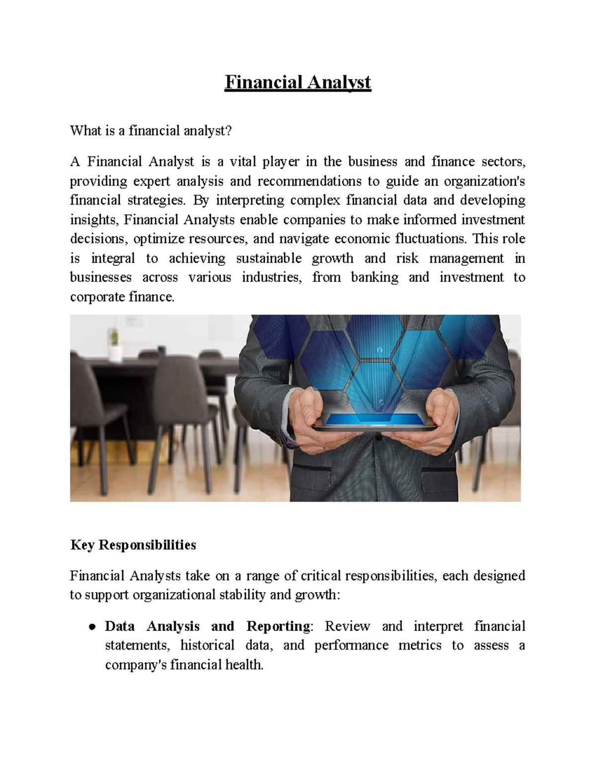 Financial Analyst - as the document says - Financial Analyst What is a ...