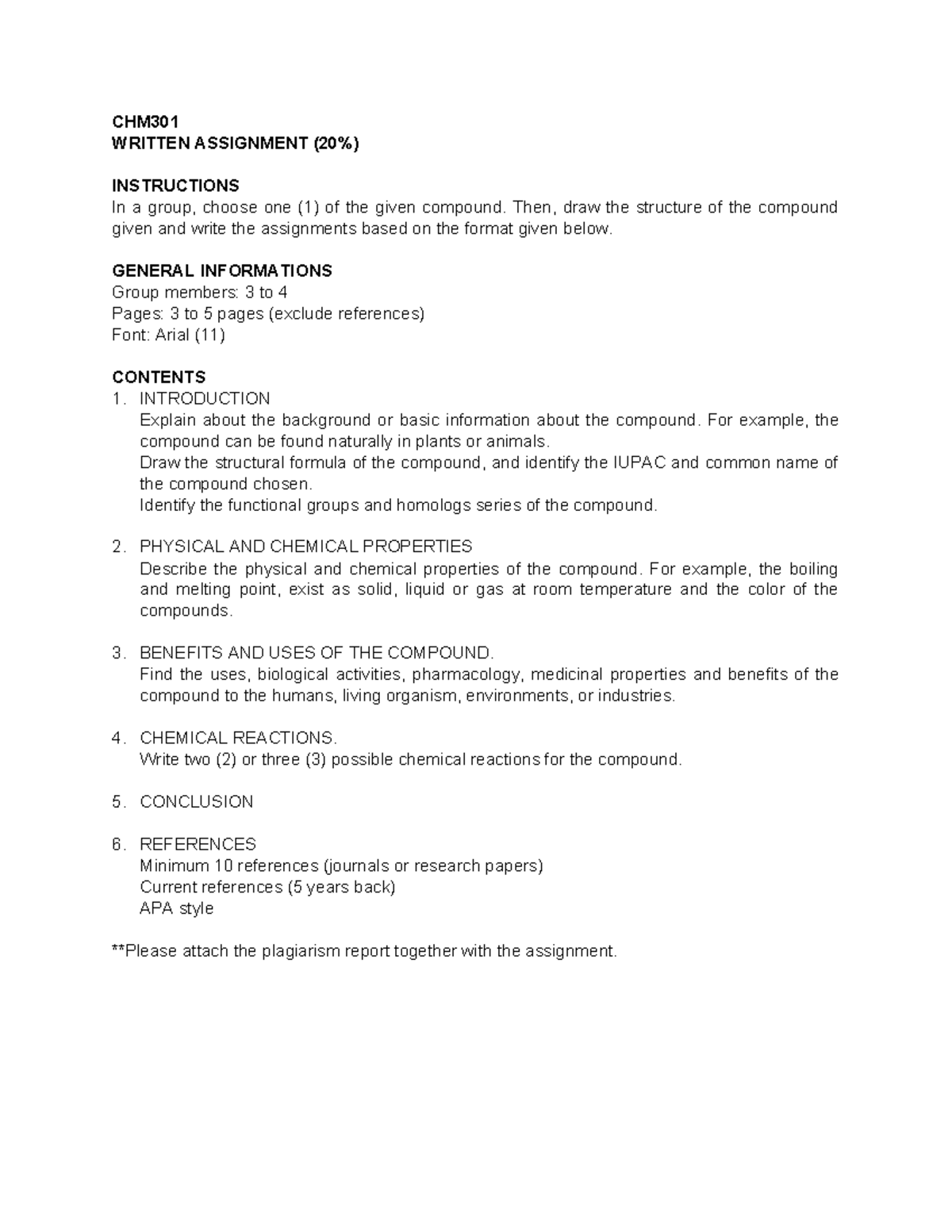 CHM301 Assignment - Group Project on Selected Chemical Compound - Studocu