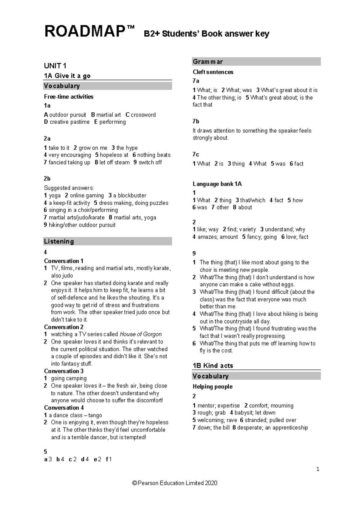 543504397 Roadmap B2+ Students’ Book Answer Key - Studocu