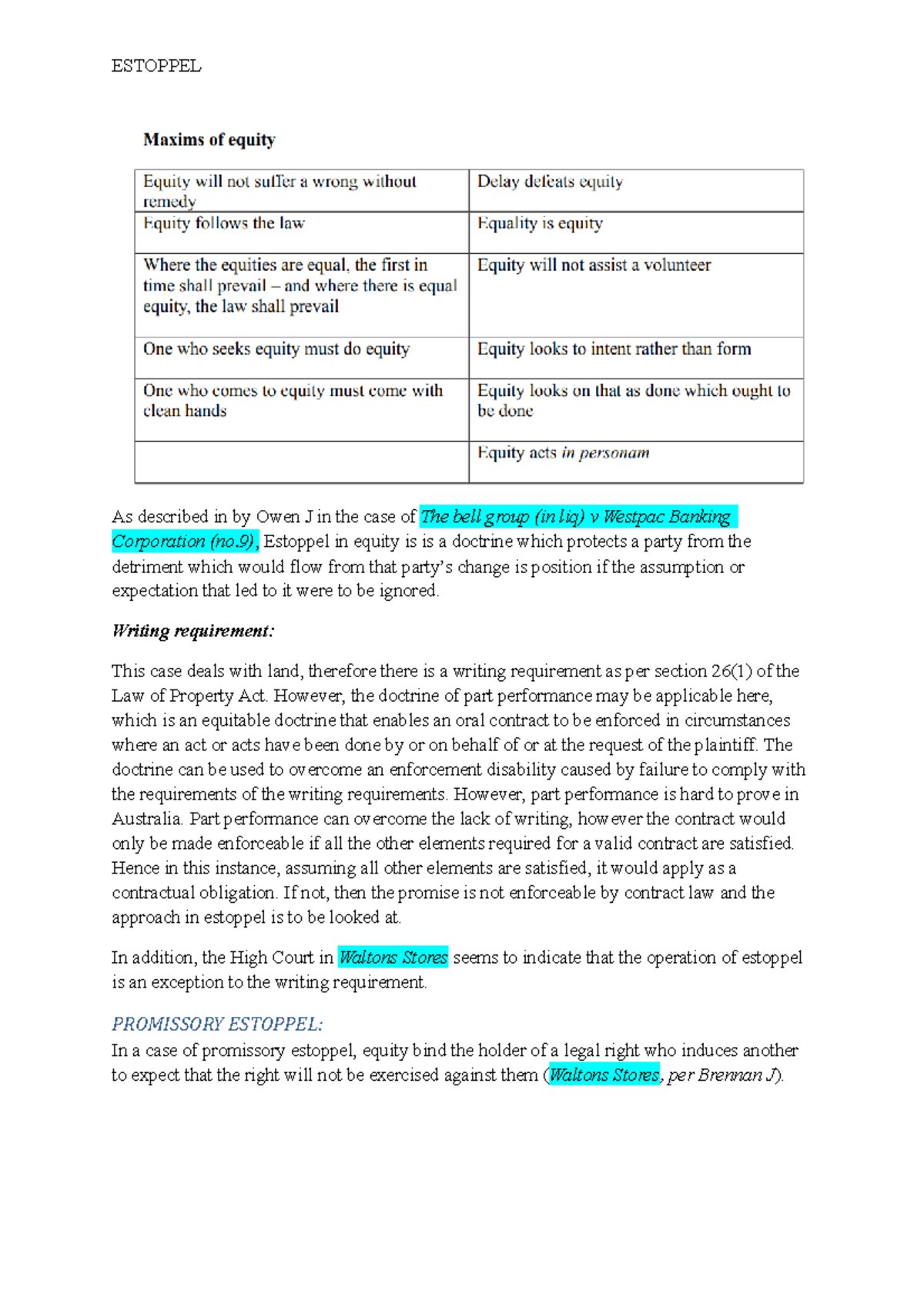 Estoppel - Exam Notes Summary - Key Concepts and Case Law Guide - Studocu