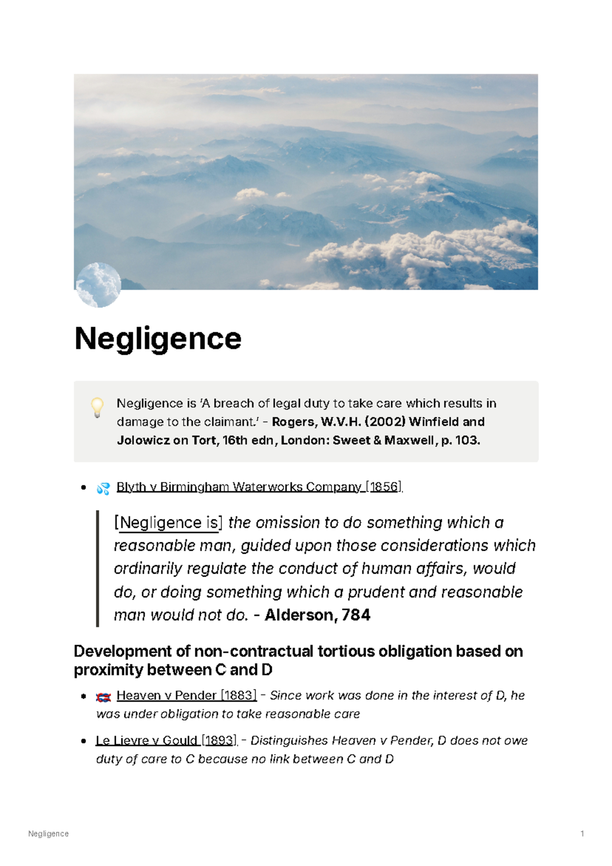 Negligence: Key Concepts and Case Law Analysis for Law 101 - Studocu