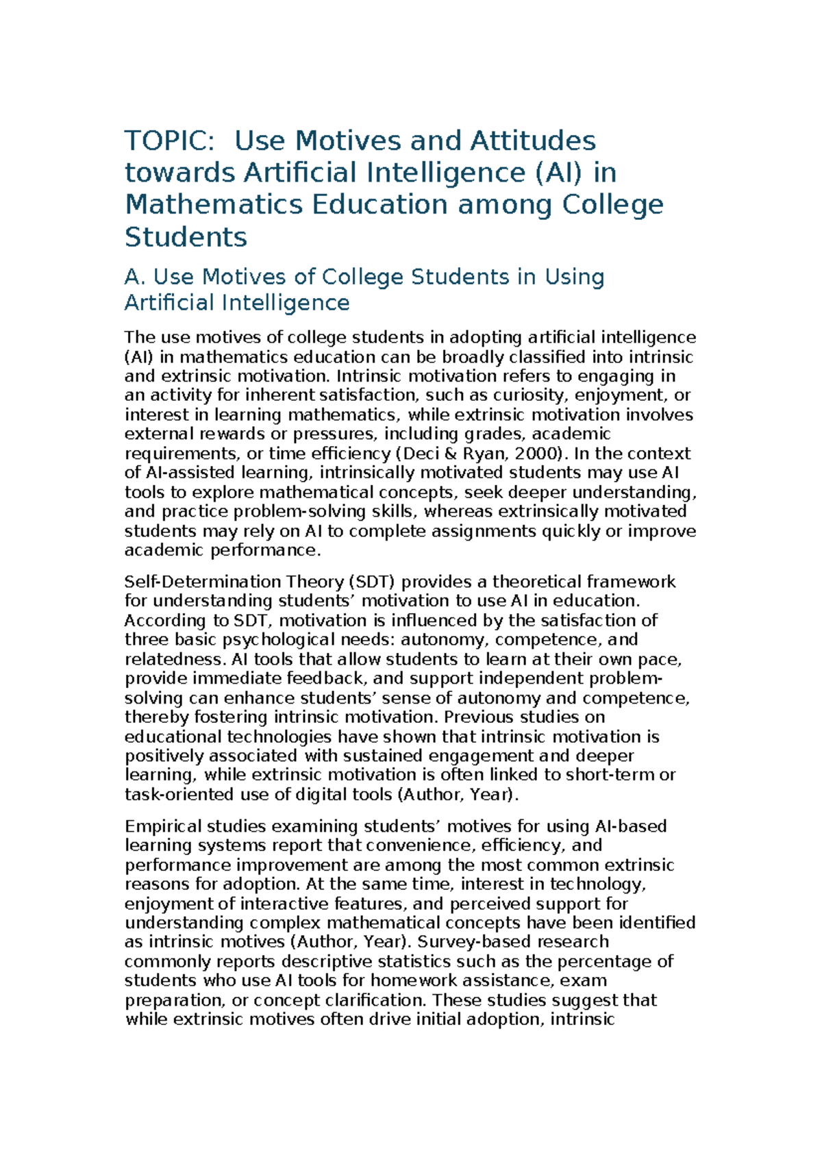 Module 6 Research: Motives & Attitudes Toward AI in Math Ed - Studocu