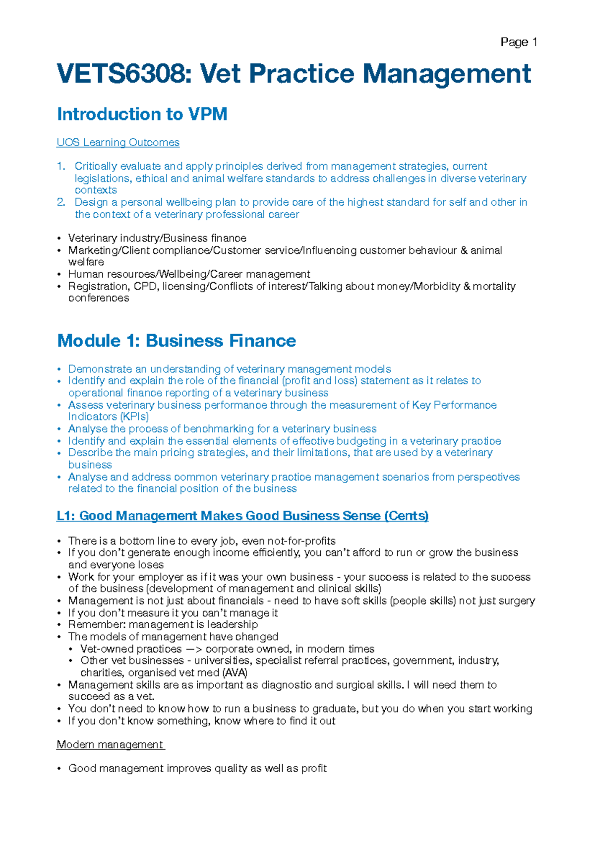 VETS6308: Vet Practice Management Overview & Key Concepts - Studocu