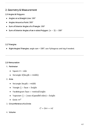 Mathematics formula sheet: number algebra and linear equations - Studocu