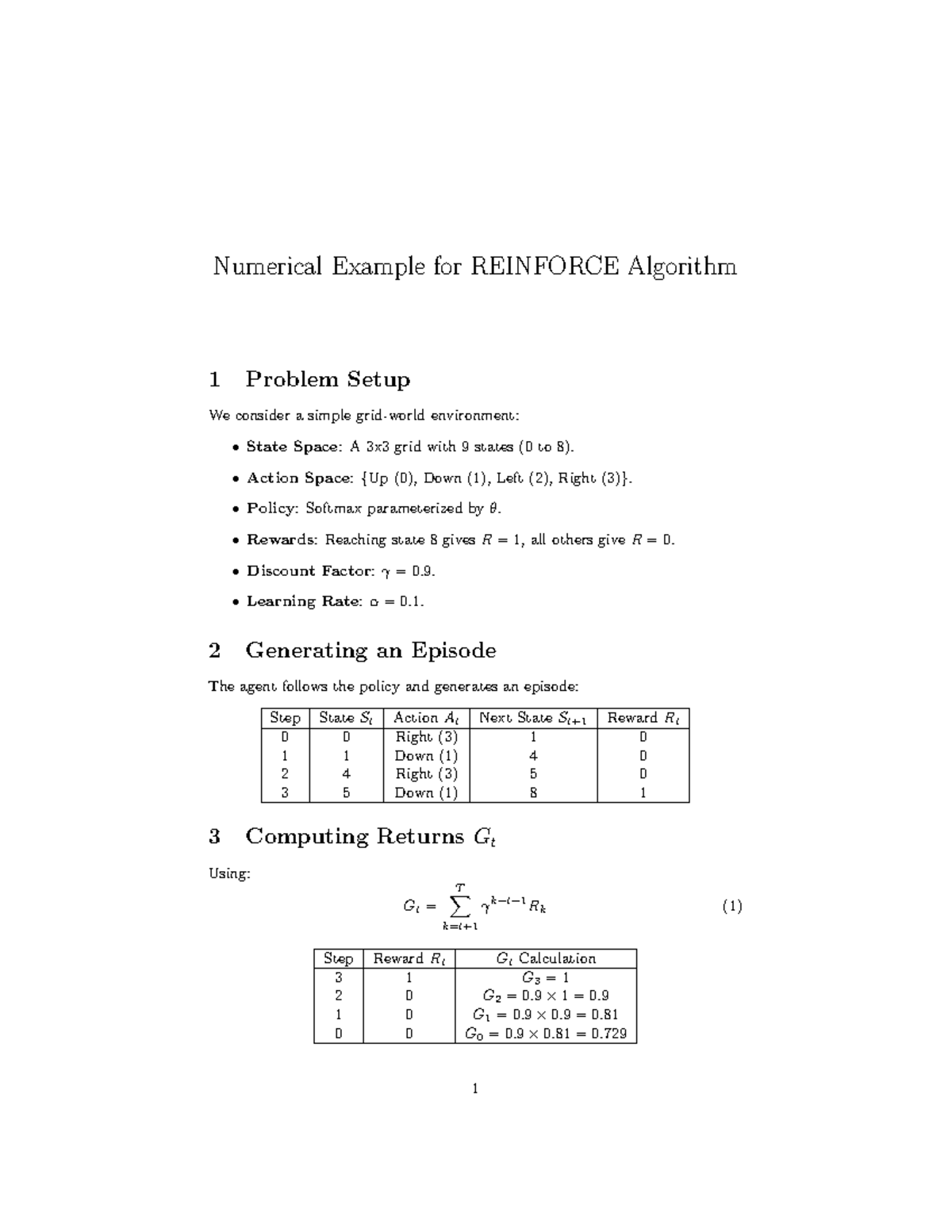 Reinforce Gradient example 02 03 2025 - Numerical Example for REINFORCE ...