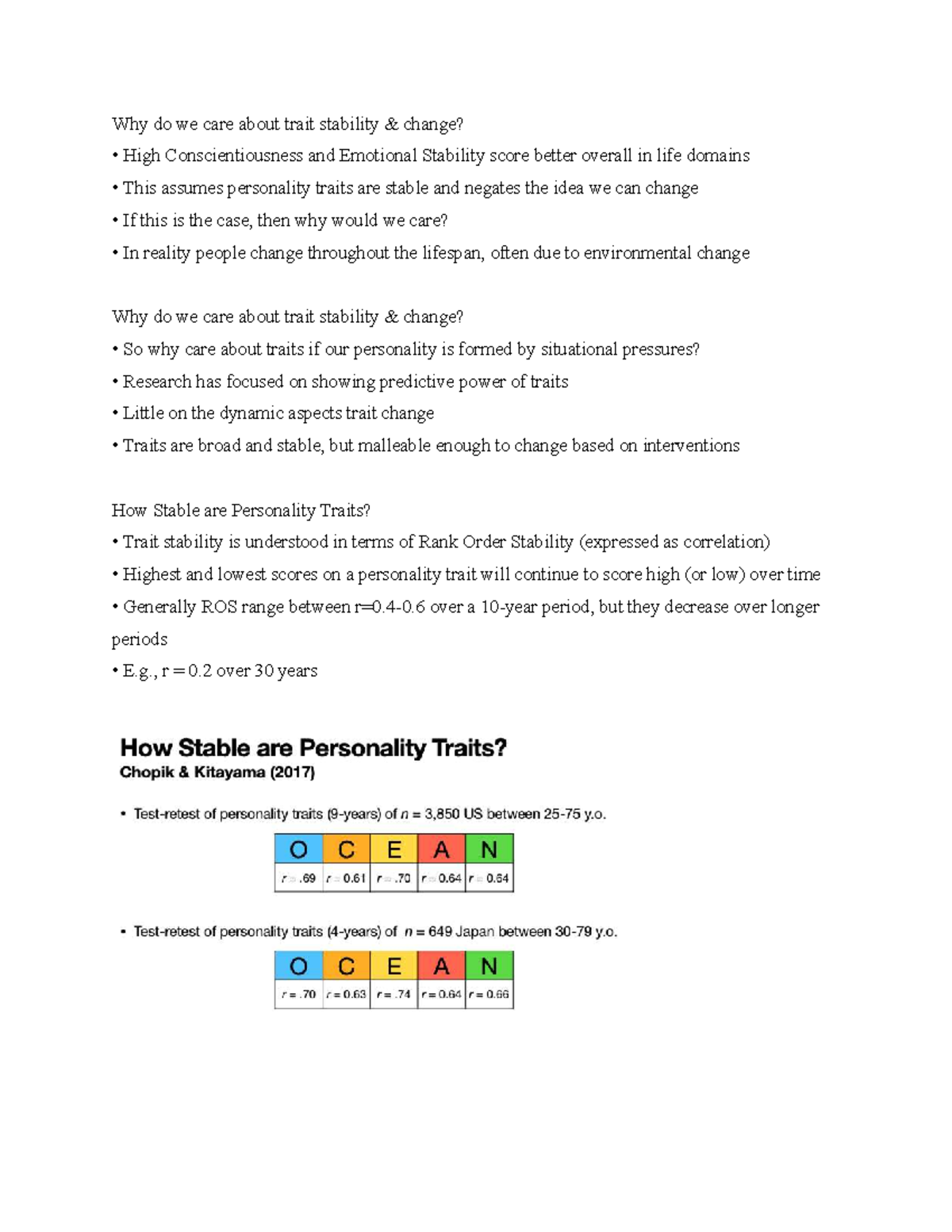 Psyc 321 Personality Stability - Why do we care about trait stability ...