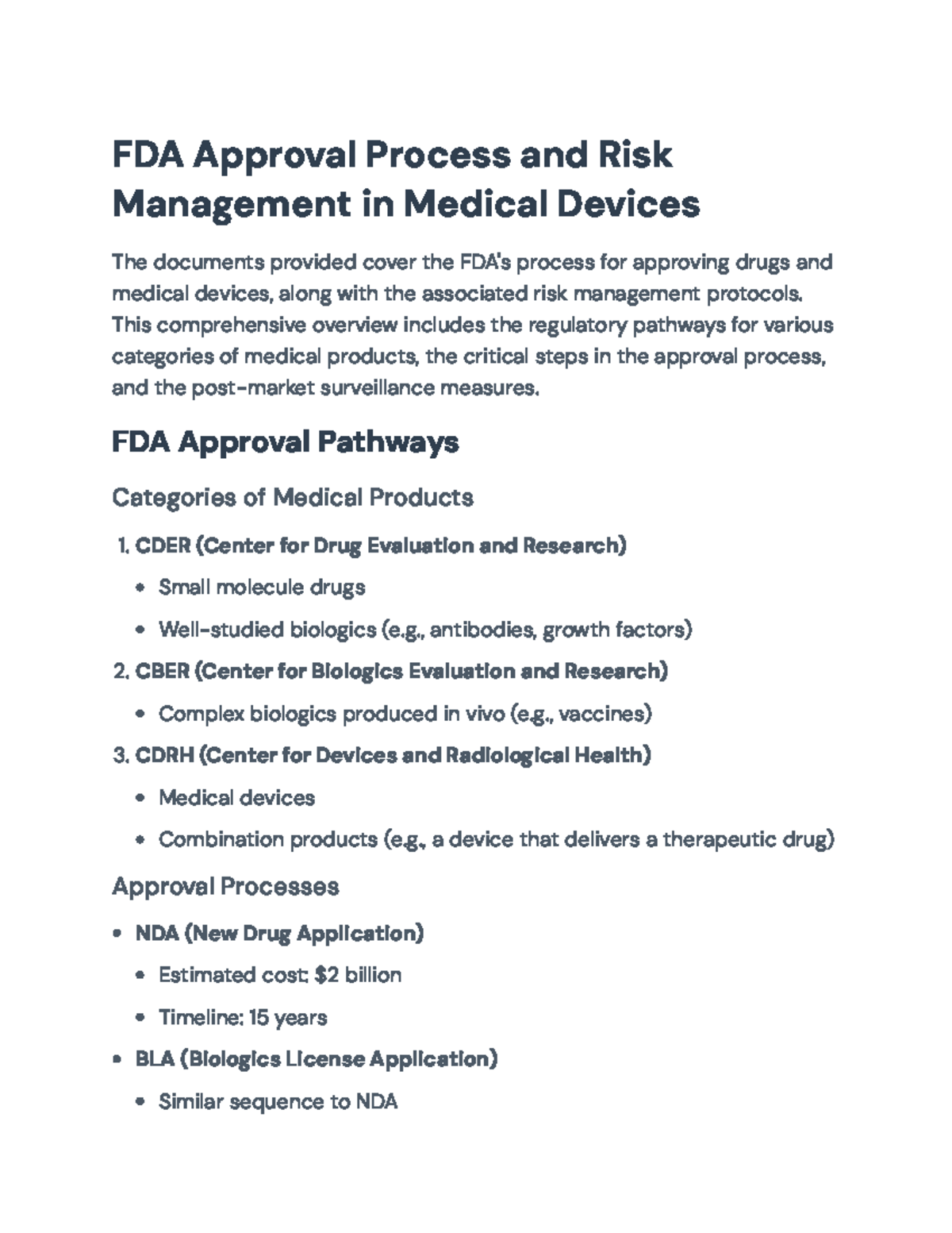 FDA Approval Process and Risk Management in Medical Devices Overview ...
