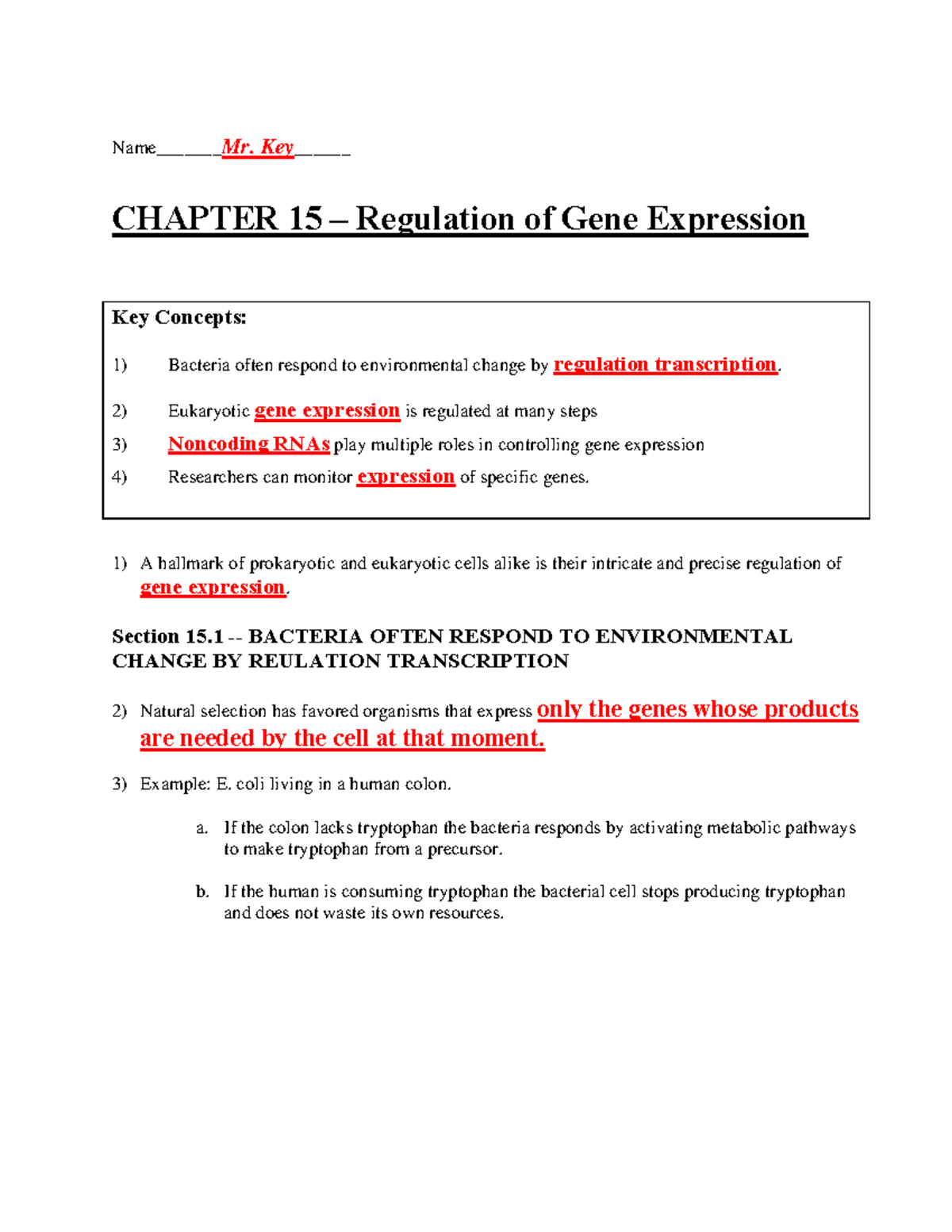 Chapter 15 - Key Concepts in Gene Regulation and Expression - Studocu