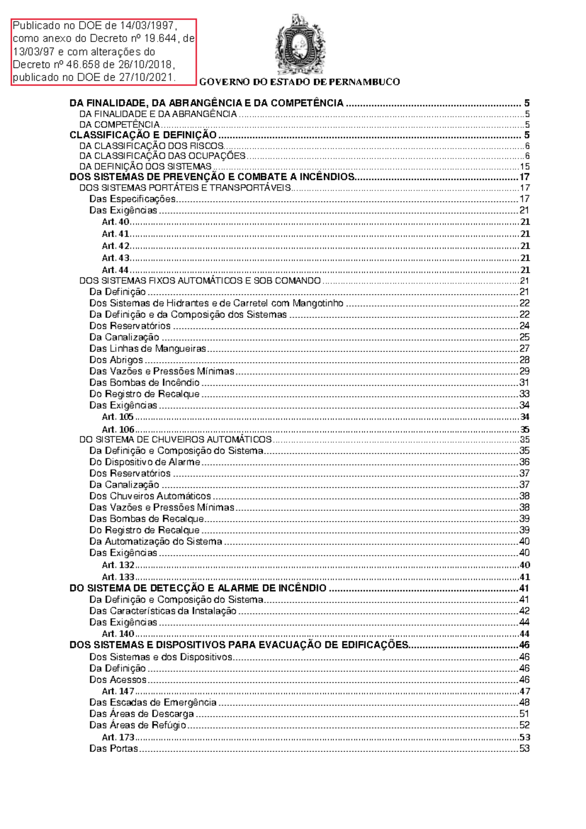 Código de Segurança Contra Incêndio - PE DEC. 19644-97 - Normas e ...