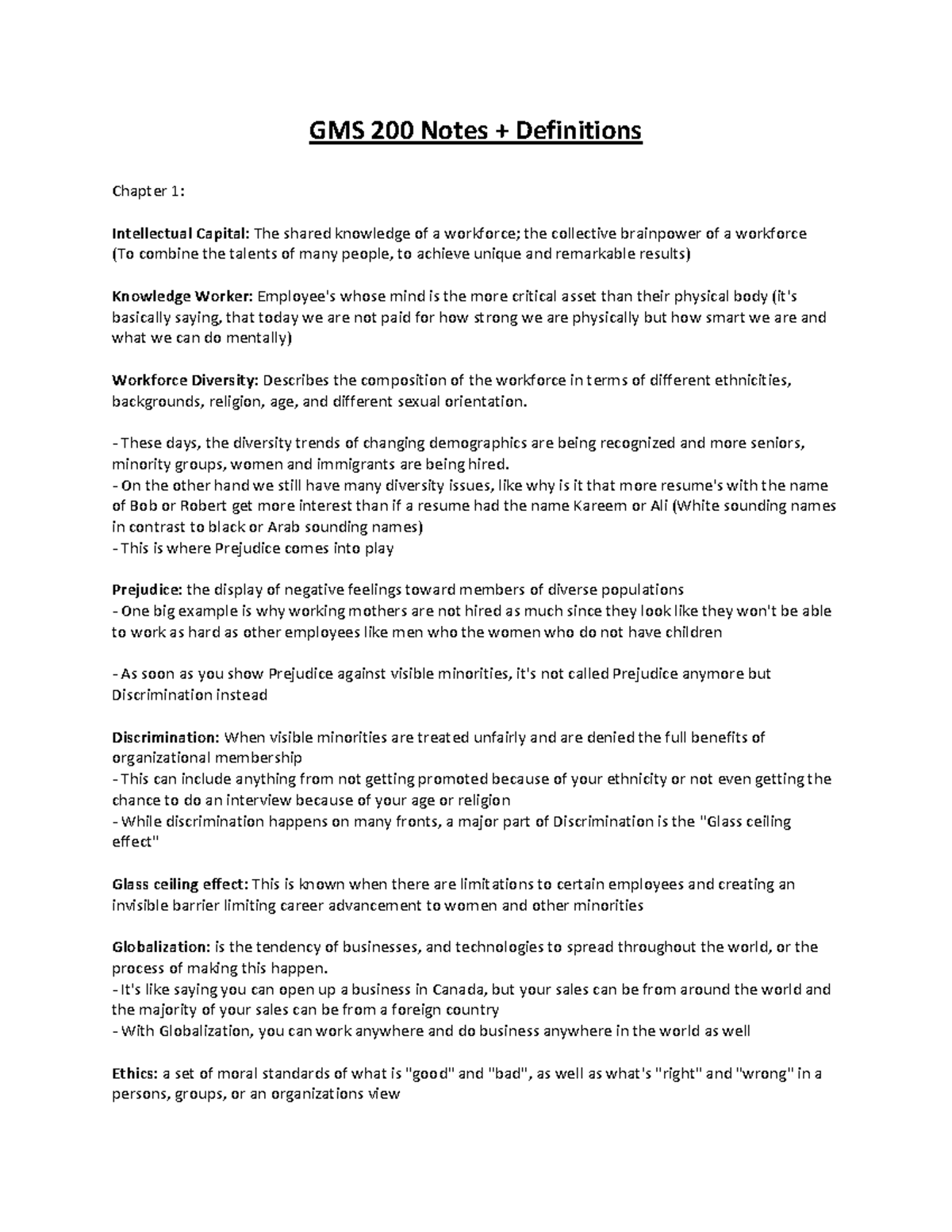 GMS 200 Midterm Study Notes on Workforce Concepts and Management - Studocu