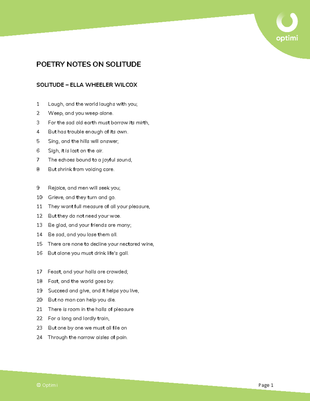 Poetry Analysis Notes on "Solitude" (ENG 101) - Studocu