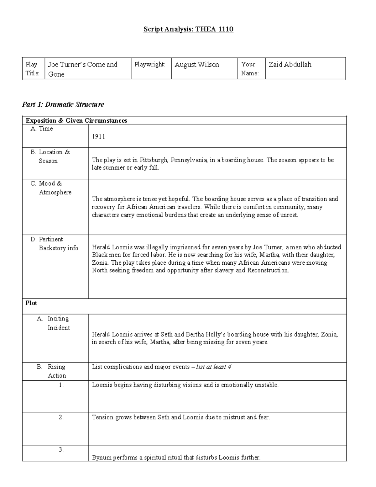 Script Analysis THEA 1110 (1) (1) - Script Analysis: THEA 1110 Play ...