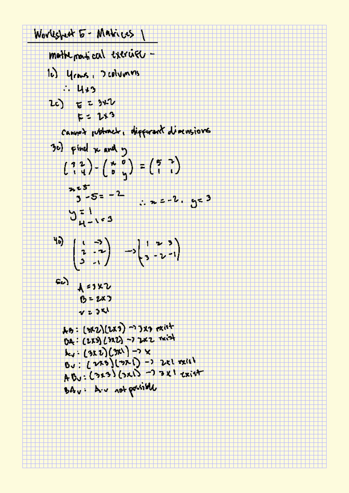 Worksheet 05: Matrices Mathematical Exercises and Solutions - Studocu