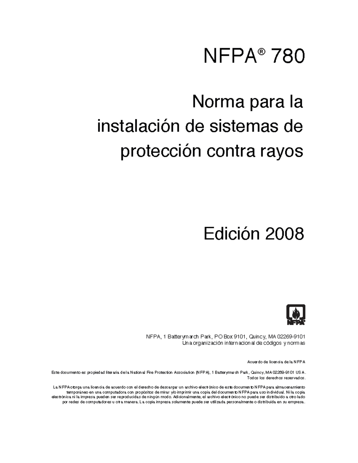 NFPA 780: Norma para la Instalación de Sistemas de Protección contra Rayos - - Document Preview