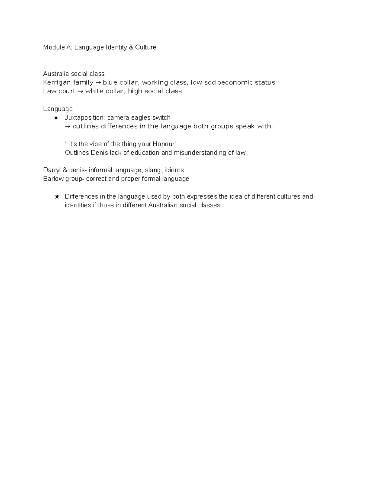 Module A: Language Identity & Culture - Social Class Insights - Studocu