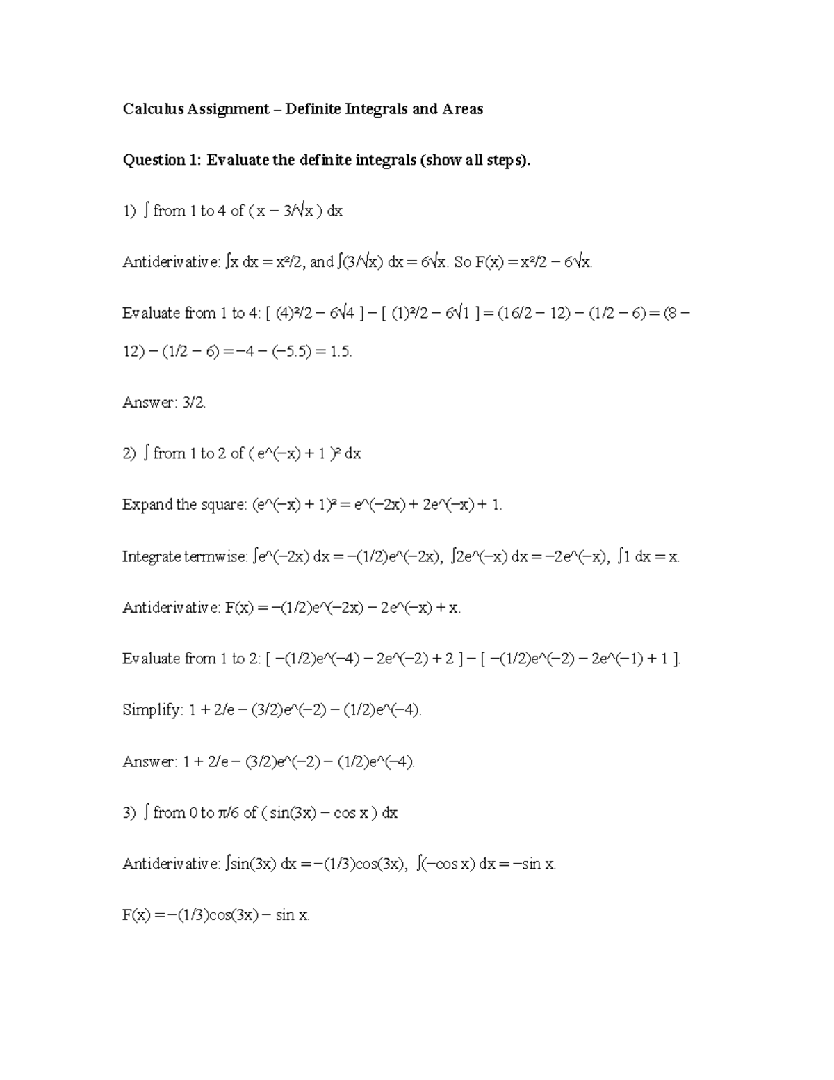 MATH Assignment Activity Unit 8: Definite Integrals & Areas - Studocu