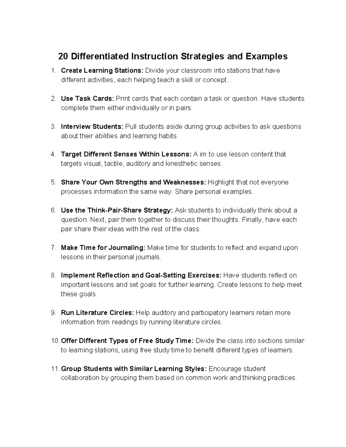20 Differentiated Instruction Strategies for Effective Teaching - Studocu