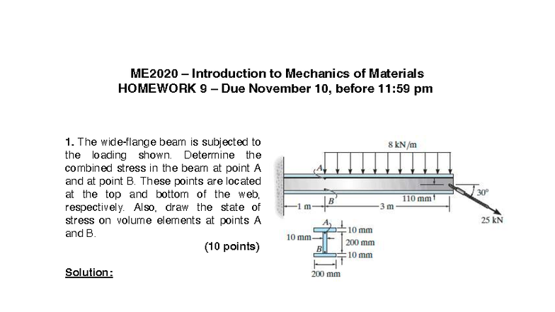 ME2020 Mechanics of Materials Homework 9 Solutions - Studocu