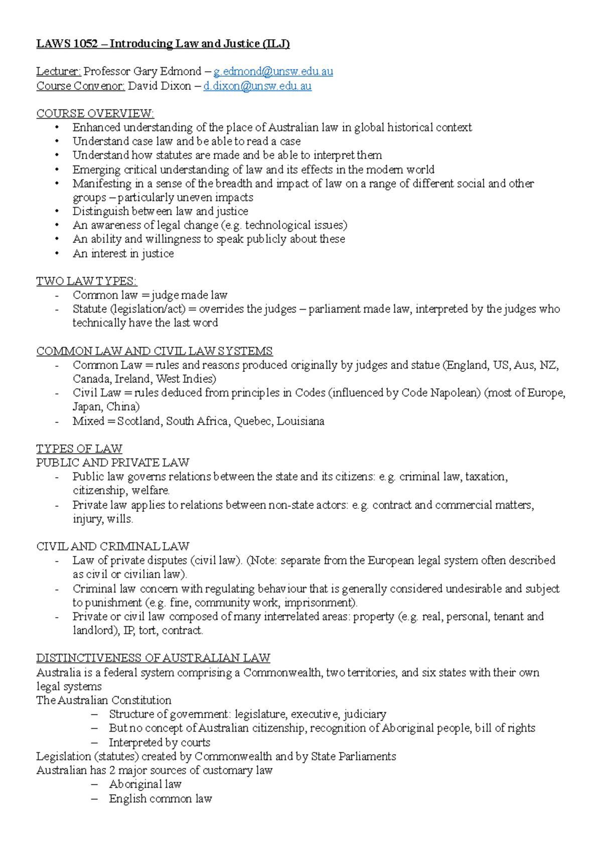 LAWS 1052 - Lecture Notes on Introducing Law and Justice (ILJ) - Studocu