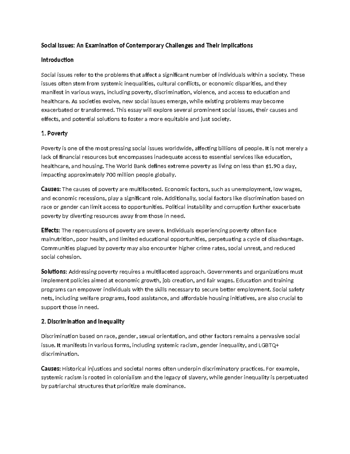 SOC 101 - Essay on Contemporary Social Issues and Solutions - Studocu
