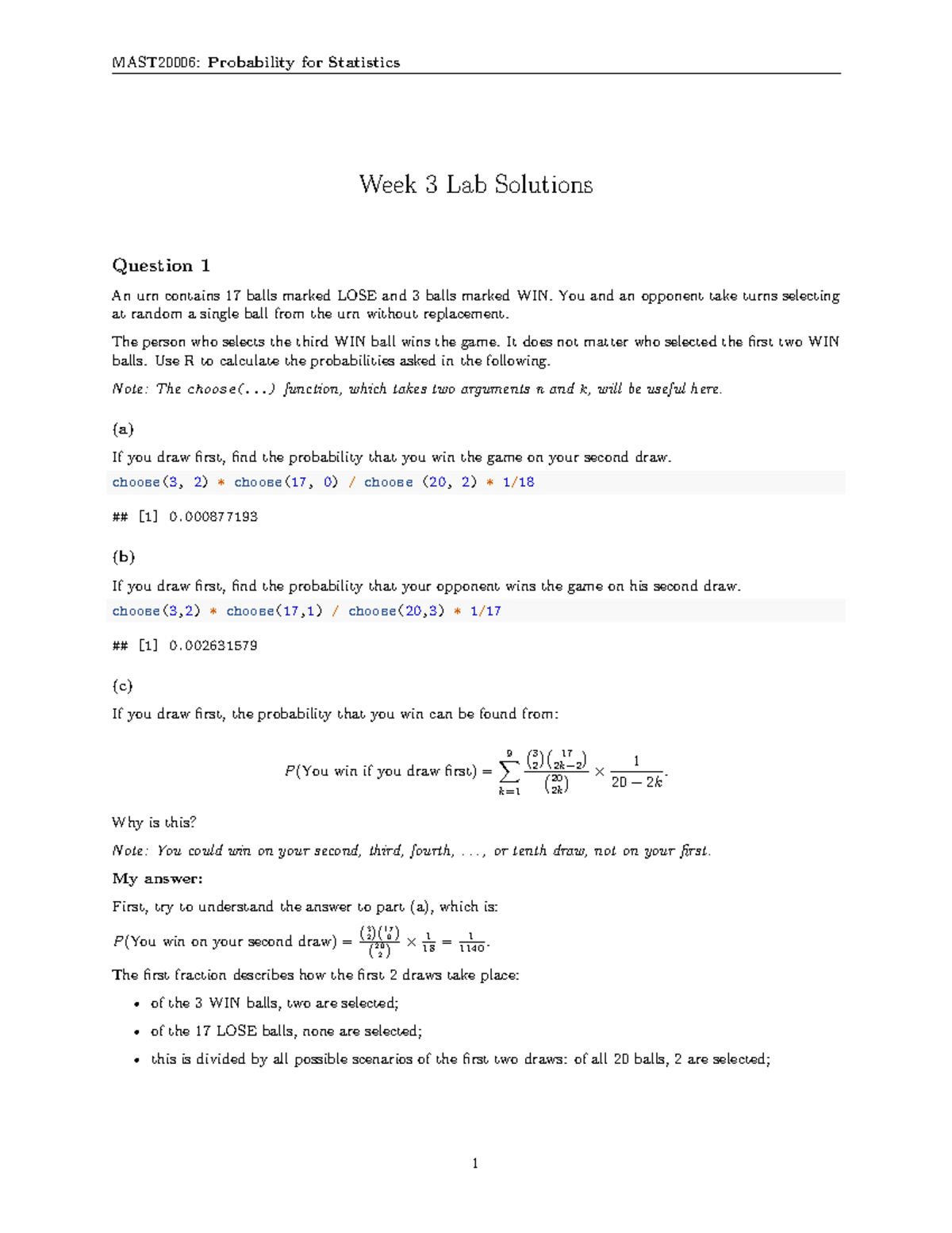 Probability for Statistics (STAT101) Week 3 Lab Solutions - Studocu
