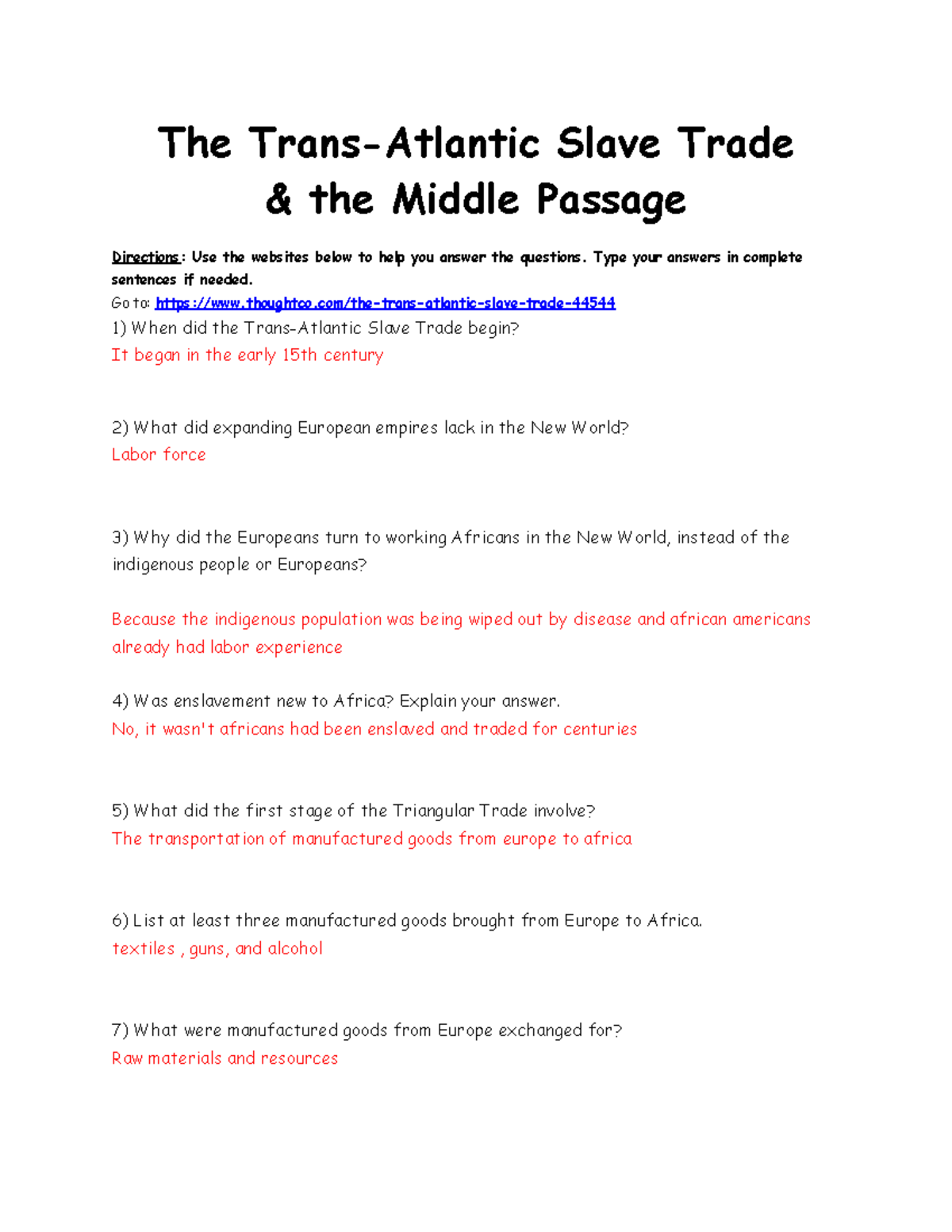tobacco webquest answer key Trans-Atlantic Slave Trade Webquest: Key Insights & Reflections