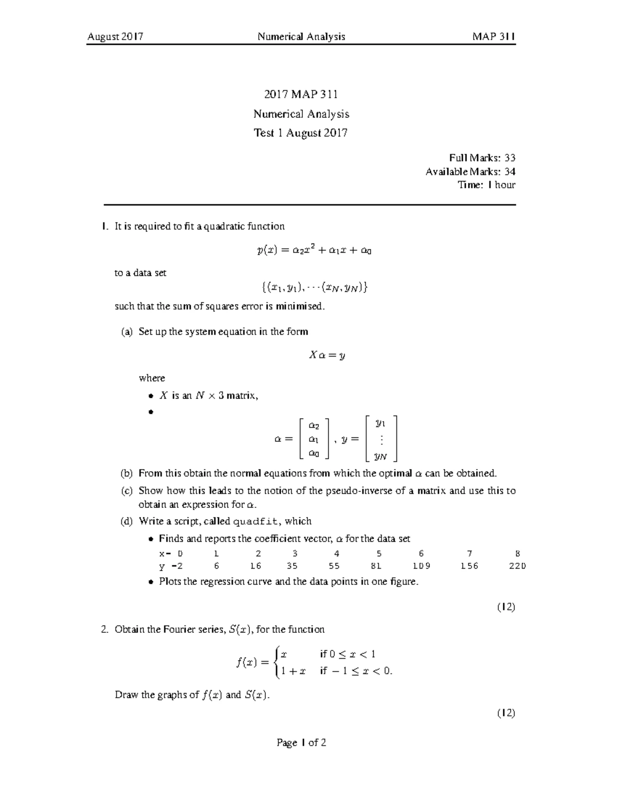2017 MAP 311 Test 1 Solutions: Numerical Analysis Insights - Studocu