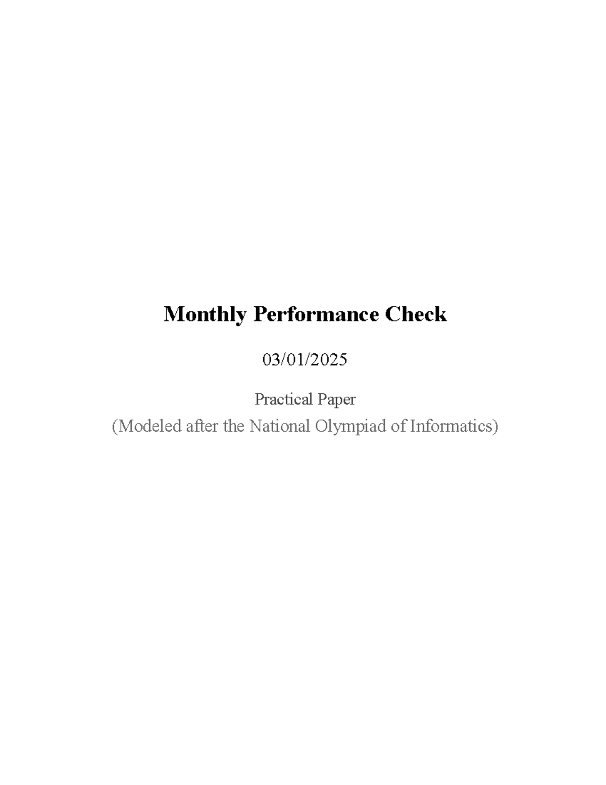 Practice Paper - Monthly Performance Check (CS101) - Studocu