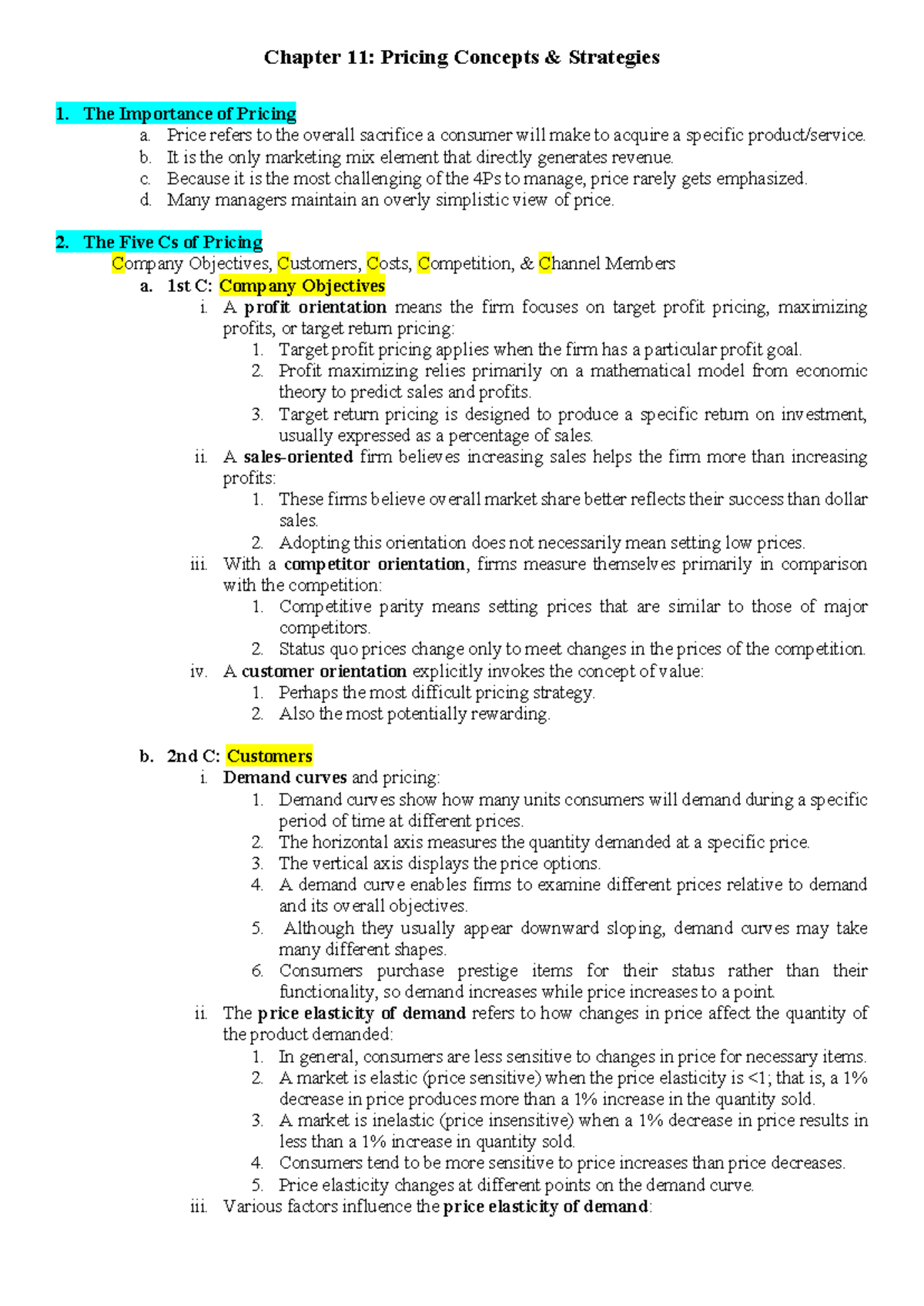 Pricing Concepts & Strategies - One-Pager for Chapter 11 - Studocu