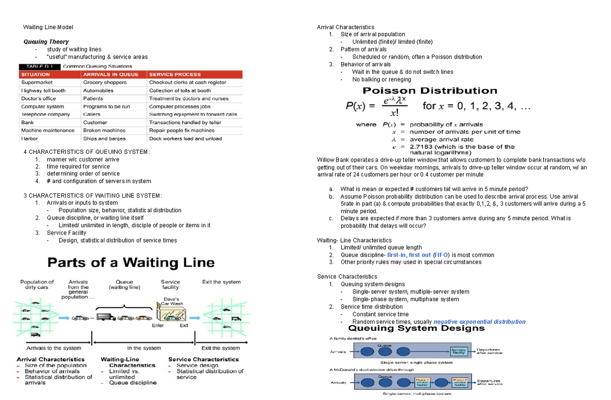 Queuing Theory - Waiting Line Models and Analysis - Studocu