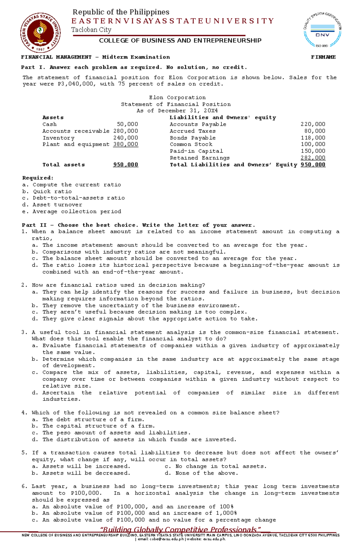 FINMAME Financial Management Midterm Exam Review and Solutions - Studocu