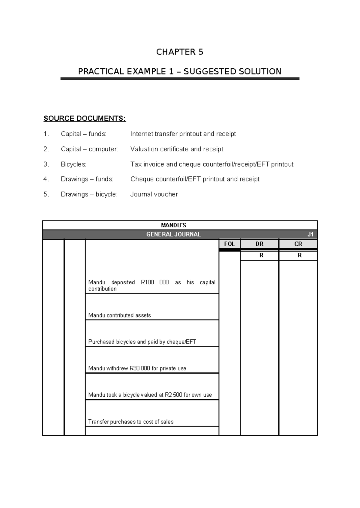 CHAPTER 5 PRACTICAL EXAMPLE 1 SOLUTION MEMO 200X - Studocu