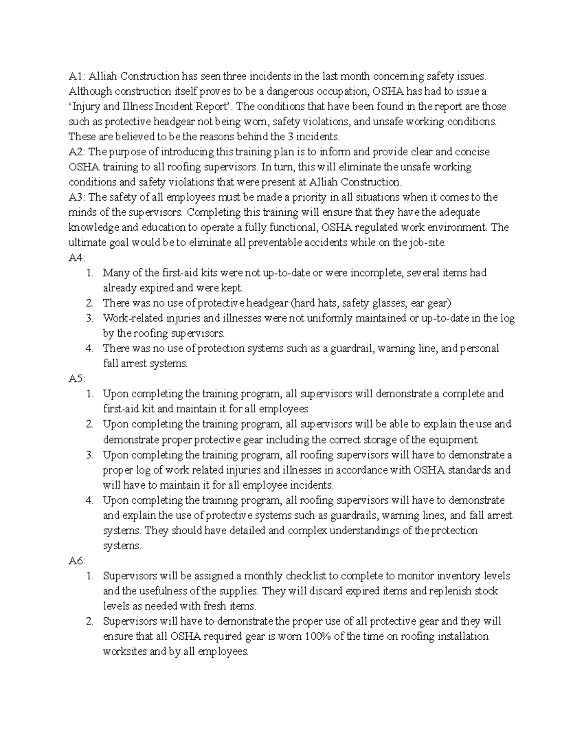 C235 Task 1: OSHA Training Plan for Roofing Supervisors - Studocu