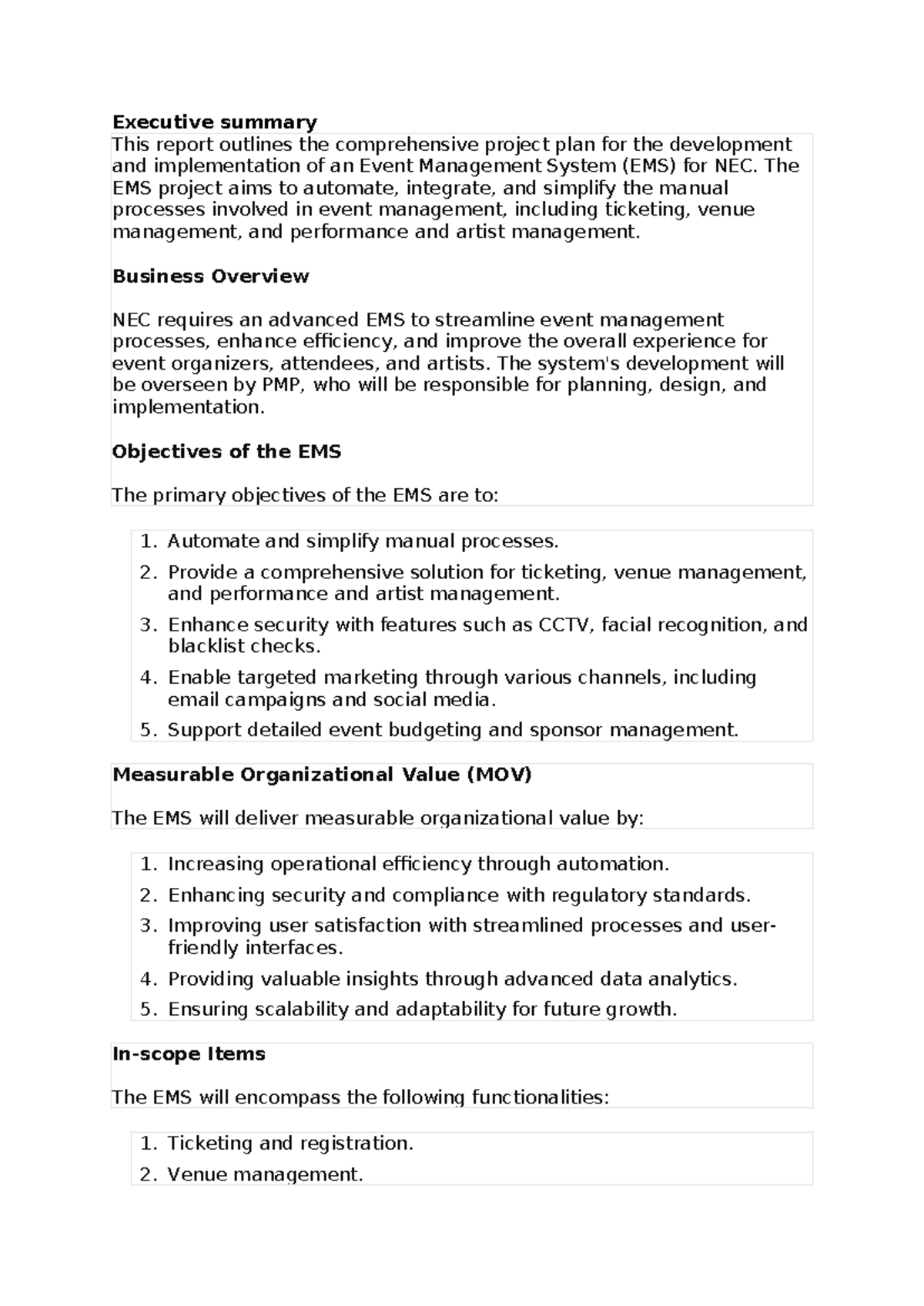 PMP Assignment: Event Management System Development Overview - Studocu